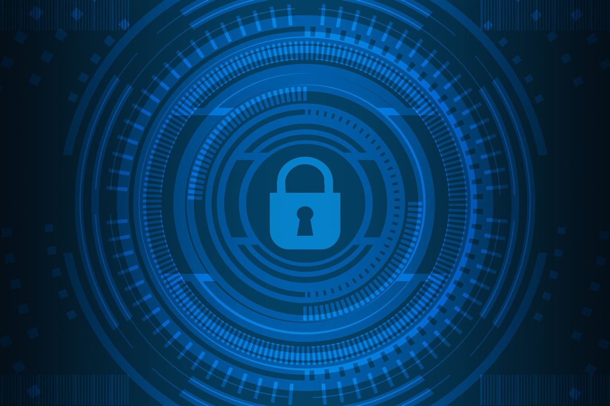 A glowing digital padlock icon representing cyber security